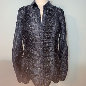 Express gray snake print button down